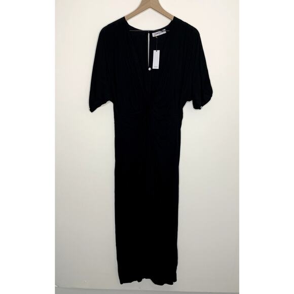 Pampelone Giselle Midi Dress Black Plunge Neck Front Twist Womens Small New - Picture 4 of 16